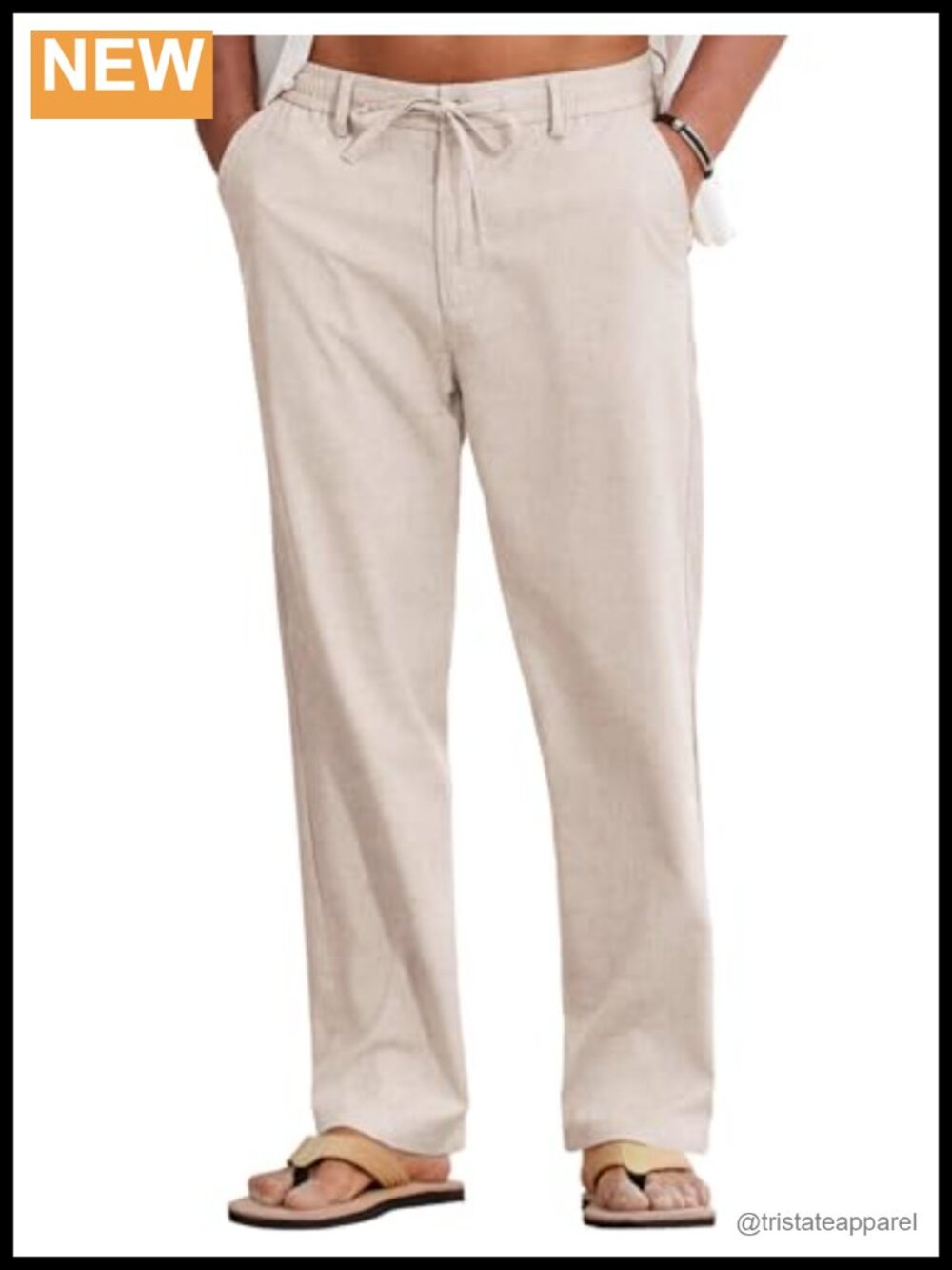 Men's Cotton Linen Drawstring Pants Lightweight Summer Beach Trousers